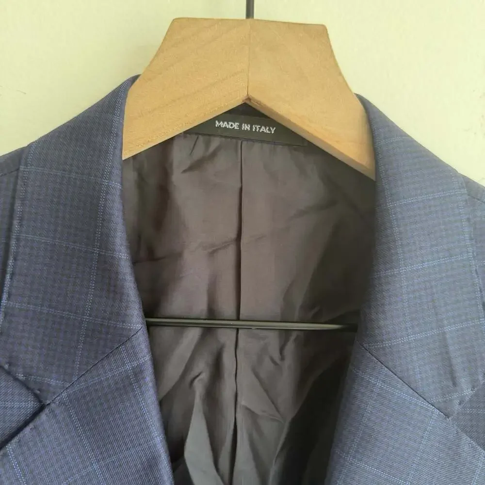 Giorgio Armani Soft Suit US 42 2PC Navy Windowpane Italy Designer Pants 36x30